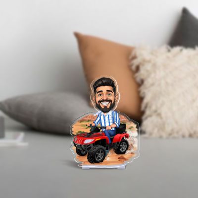 A Man with mountain car Personalized Bobblehead Caricature Acrylic Standee, Funny Cartoon Character Desk Decor Funny Gift for Brother & Friends Solar Powered Moving Head for Car Dashboard & Tabletop